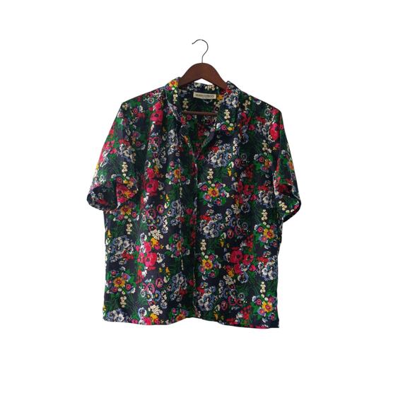 Vintage Women's Dark Floral Blouse Size tag missing Lightweight - Picture 6 of 9